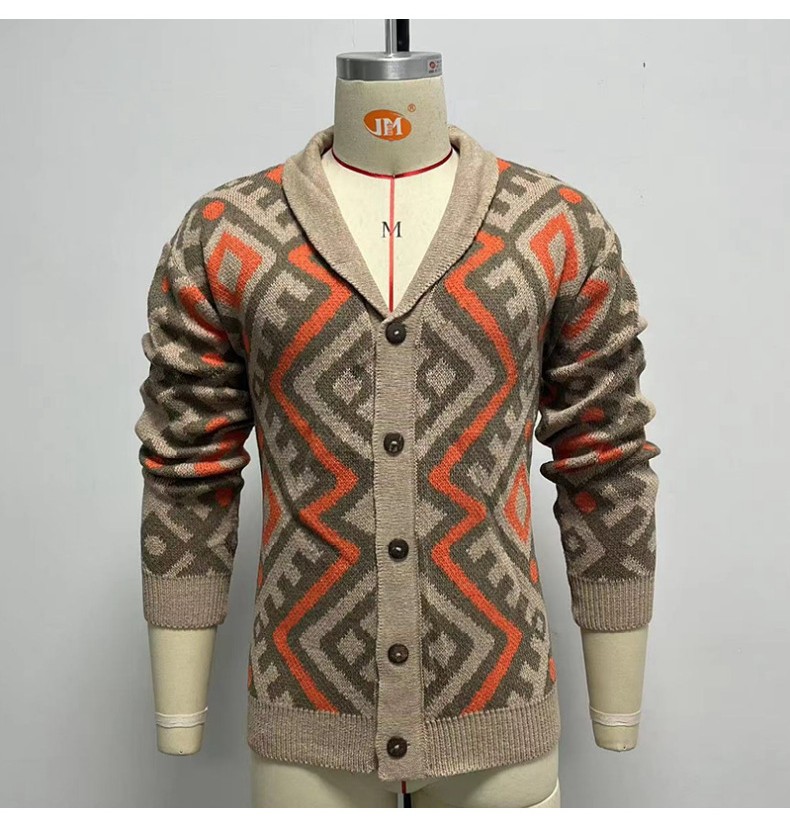 Men's Retro Heavy-duty Jacquard Cardigan Sweater Image 5