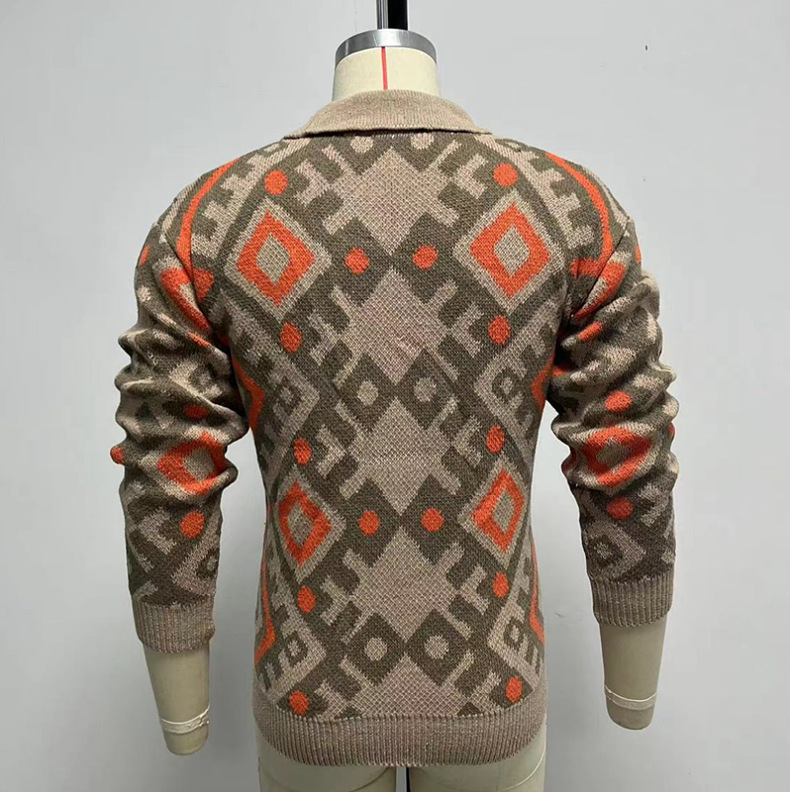 Men's Retro Heavy-duty Jacquard Cardigan Sweater Image 6