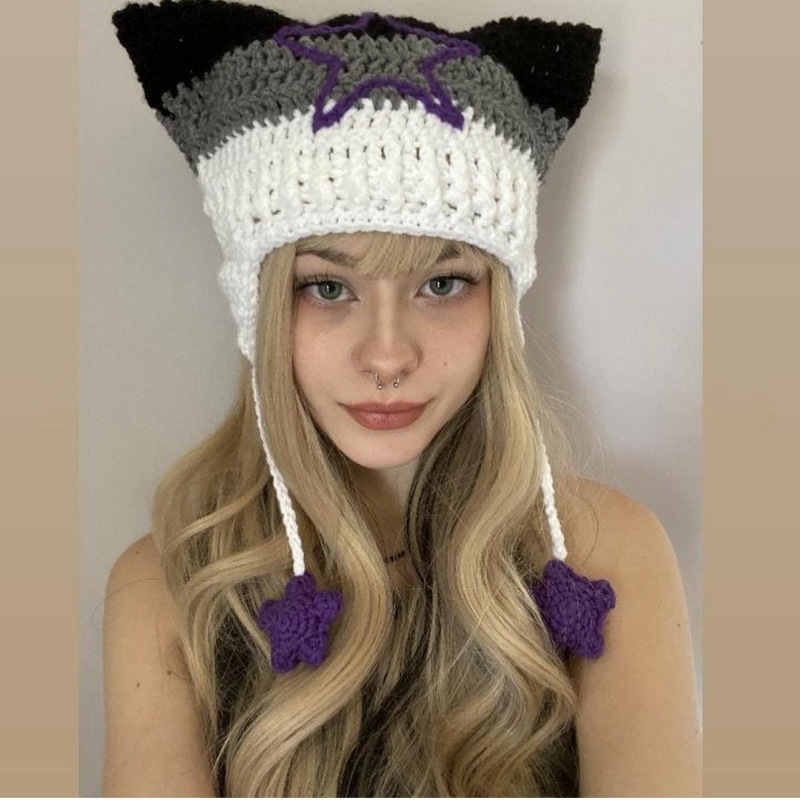 Hand Knitted Striped Woolen Cap - Image 3