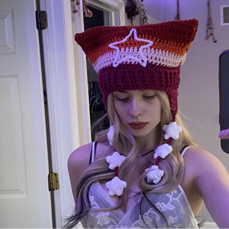 Hand Knitted Striped Woolen Cap - Image 4