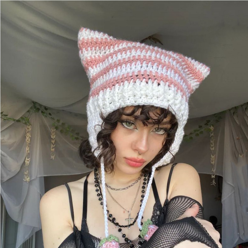 Hand Knitted Striped Woolen Cap - Image 5