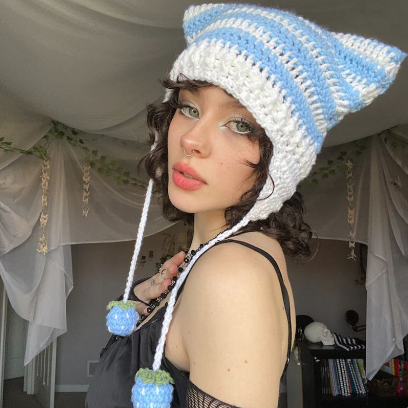 Hand Knitted Striped Woolen Cap - Image 6