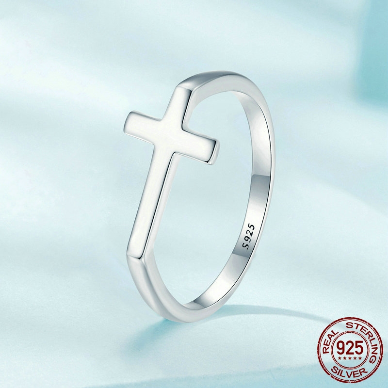 S925 Sterling Silver Simple Cross Ring Image 1