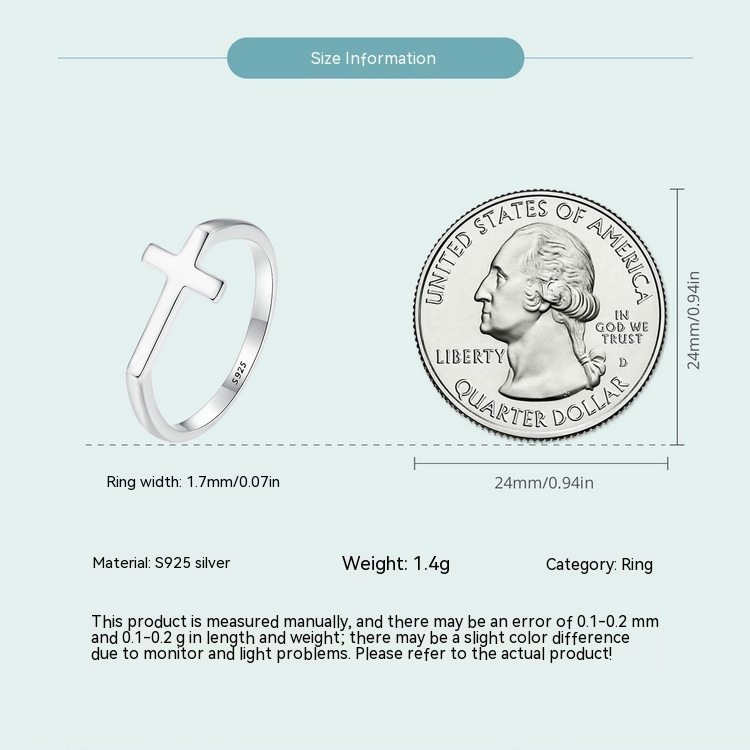 S925 Sterling Silver Simple Cross Ring Image 2