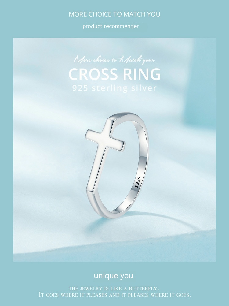 S925 Sterling Silver Simple Cross Ring Image 3