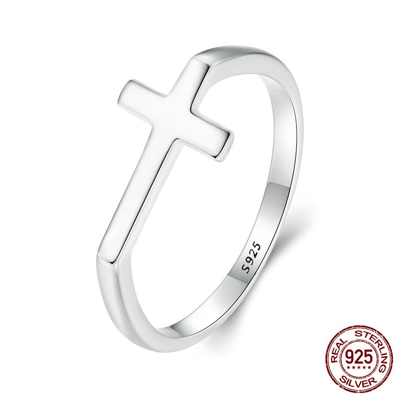 S925 Sterling Silver Simple Cross Ring Image 4