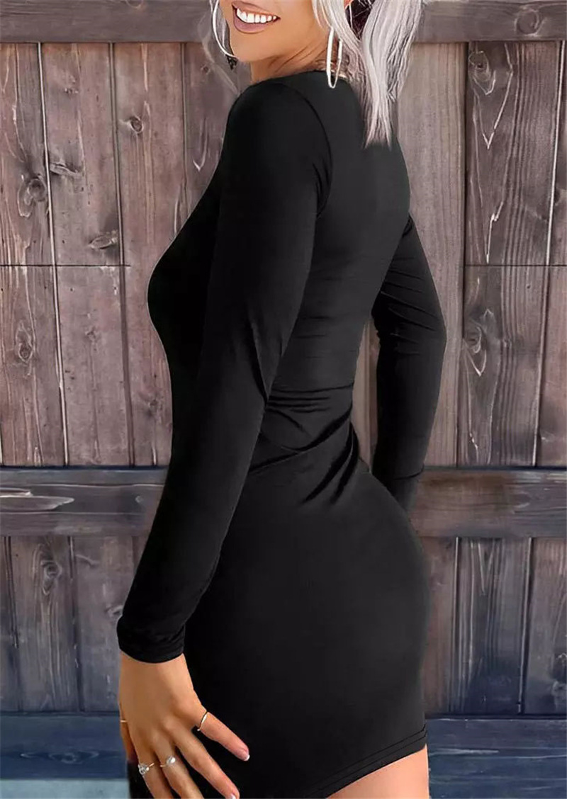 Women's V-neck Long Sleeve Narrow Dress Image 3