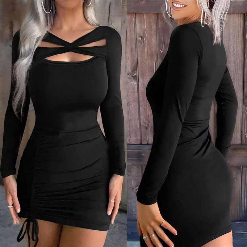 Women's V-neck Long Sleeve Narrow Dress Image 6