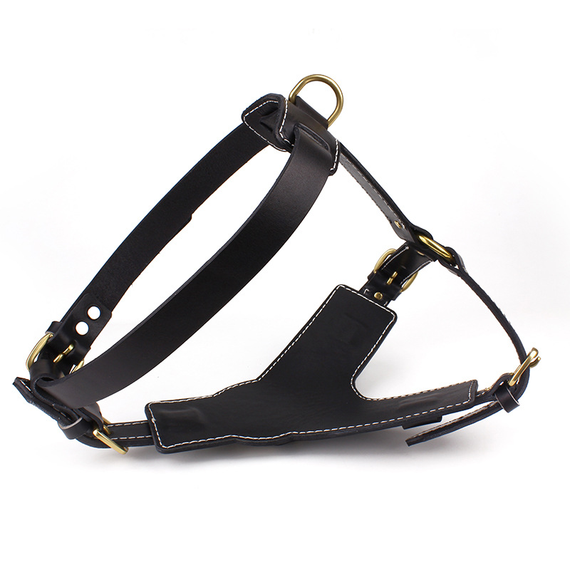 Black Cowhide Pet Leather Chest Strap Image 8