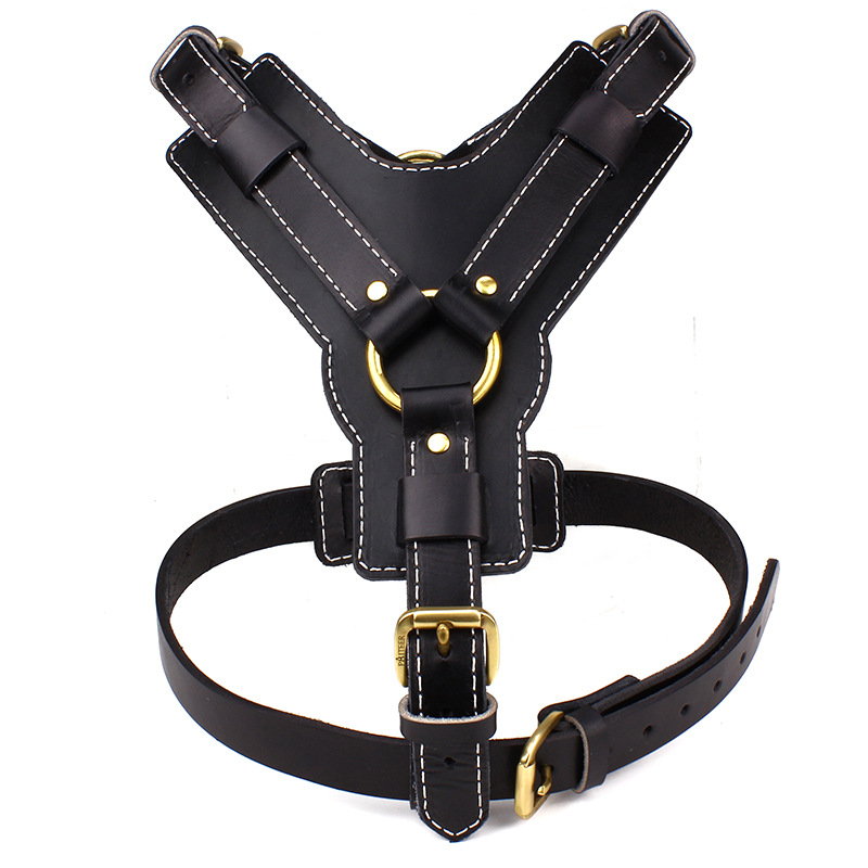 Black Cowhide Pet Leather Chest Strap Image 10
