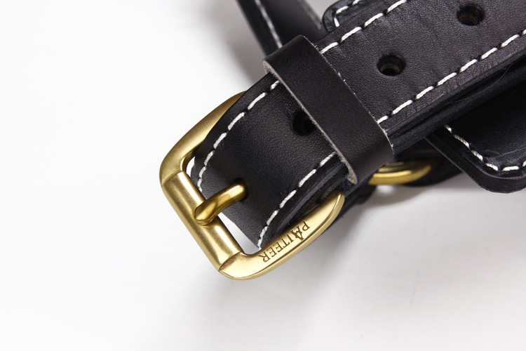 Black Cowhide Pet Leather Chest Strap Image 11