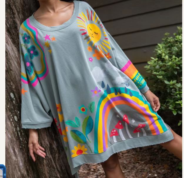 Loose Large Design Printed Crew Neck Sweatshirt - Image 2
