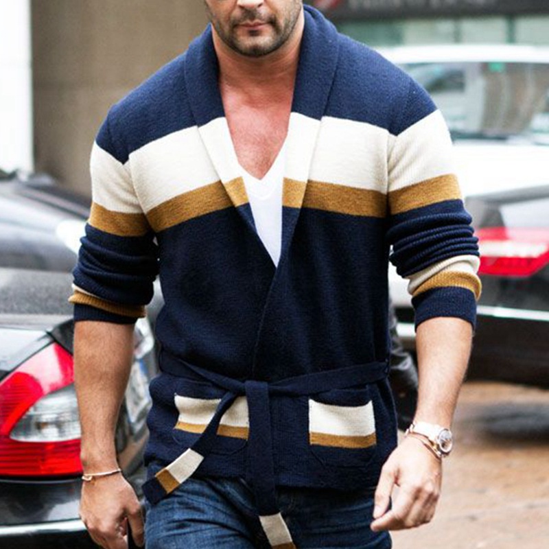 Long Sleeve Cardigan Striped Knitted Sweater Image 2