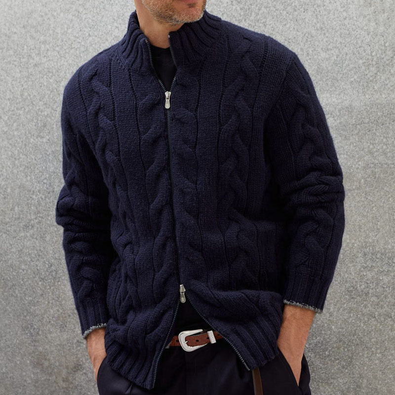 Men's Solid Color Zipper Knitted Jacket 3