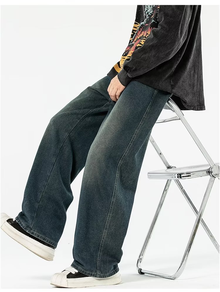 Vintage Blue Washed Men's Loose Pants