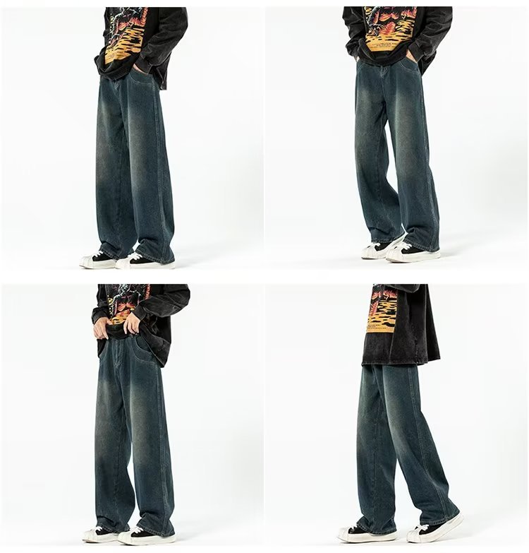 Vintage Blue Washed Men's Loose Pants