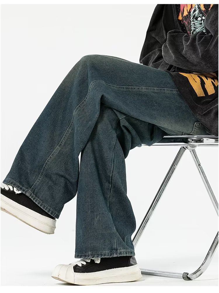 Vintage Blue Washed Men's Loose Pants