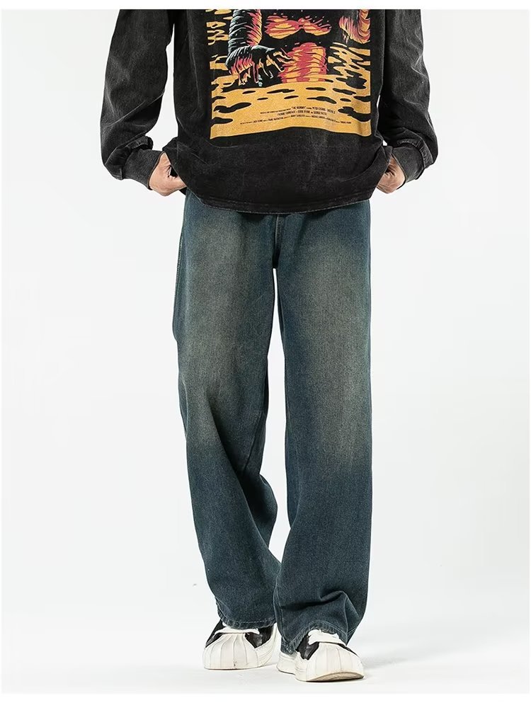 Vintage Blue Washed Men's Loose Pants