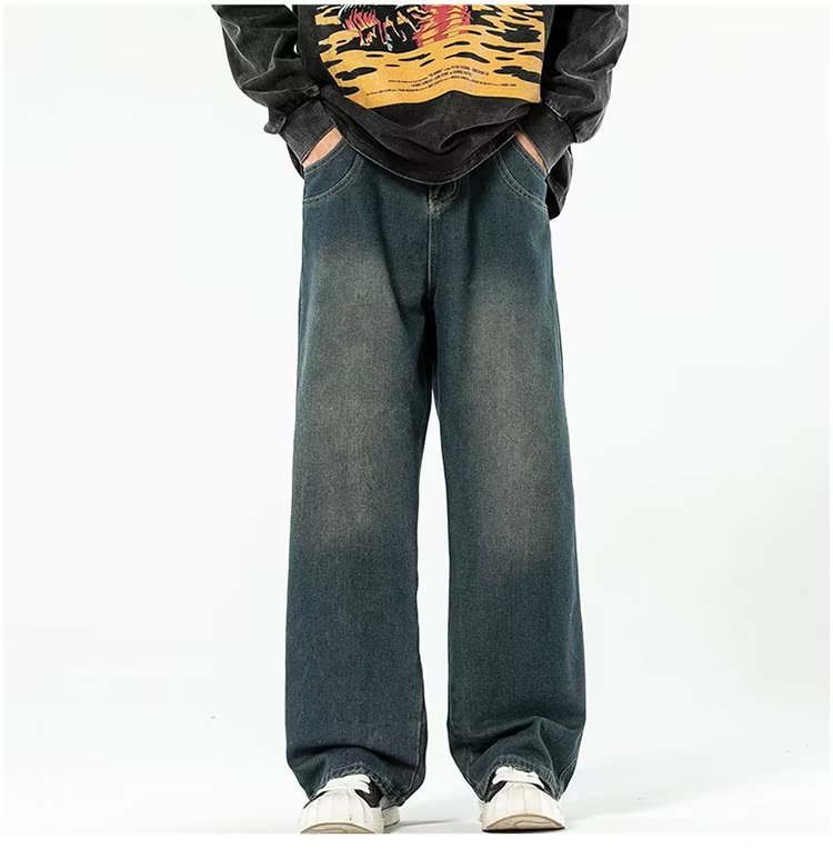 Vintage Blue Washed Men's Loose Pants