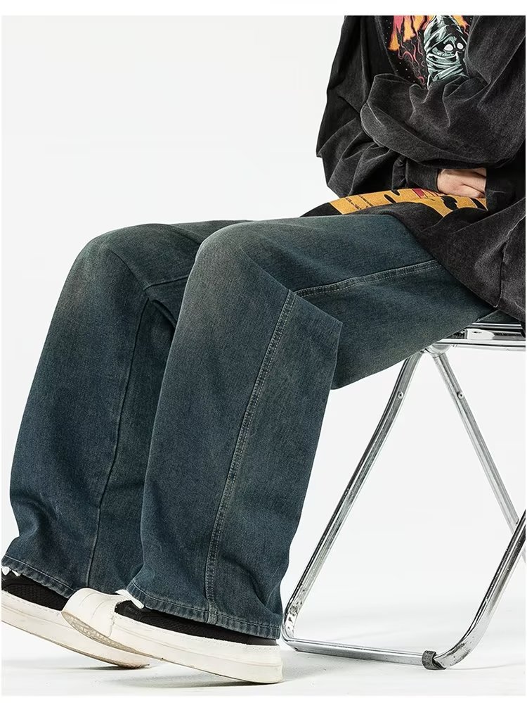 Vintage Blue Washed Men's Loose Pants
