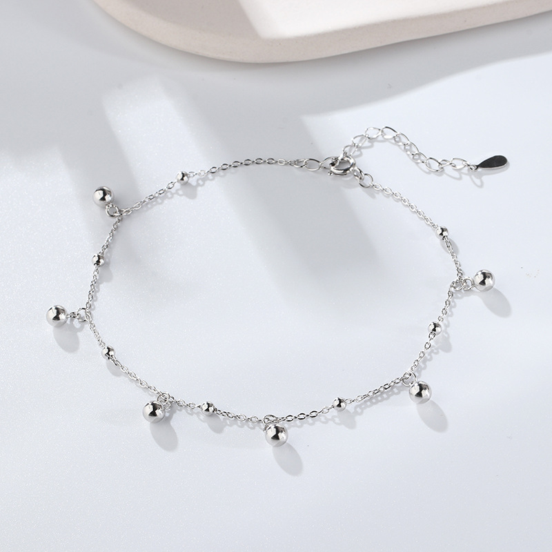 S925 Sterling Silver Round Beads Anklet