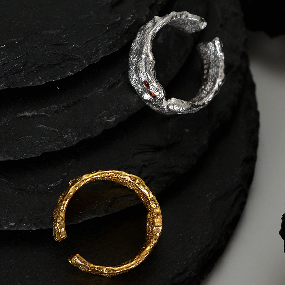 Silver Water Texture Ring - Close-Up