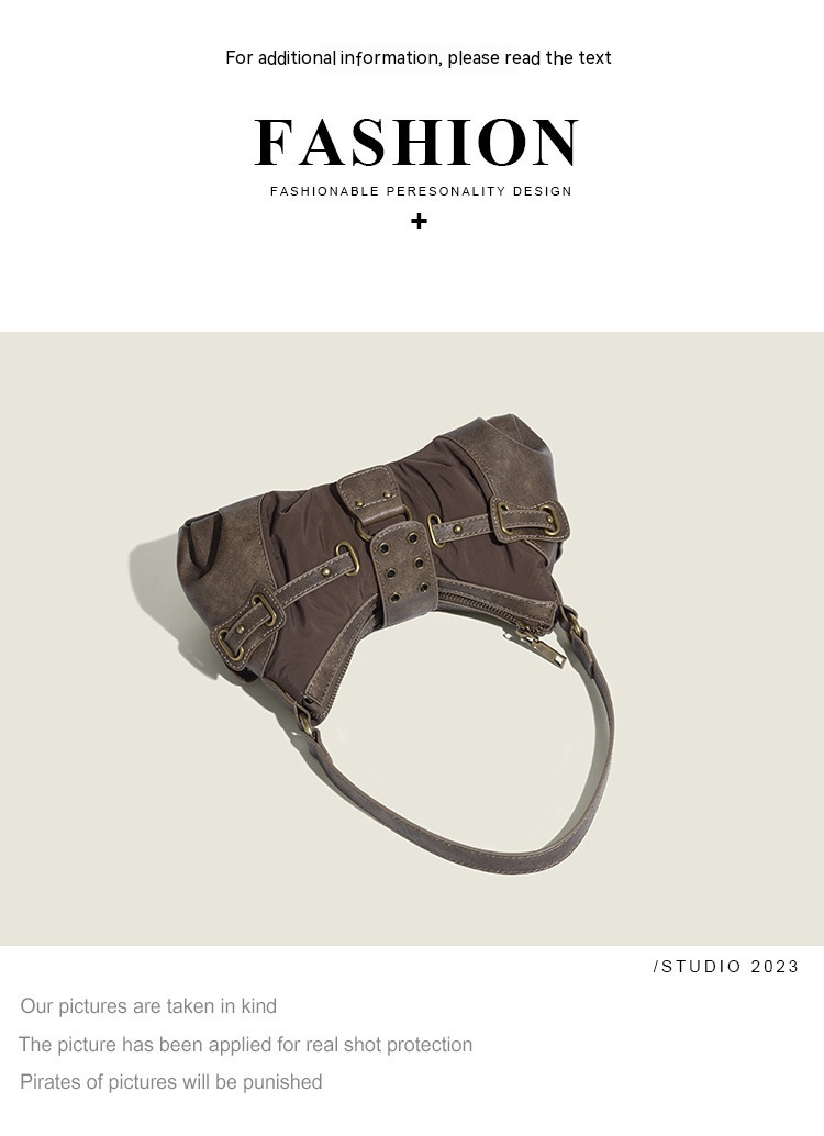 Retro New One-shoulder Portable Rivet Baguette Bag Image 4
