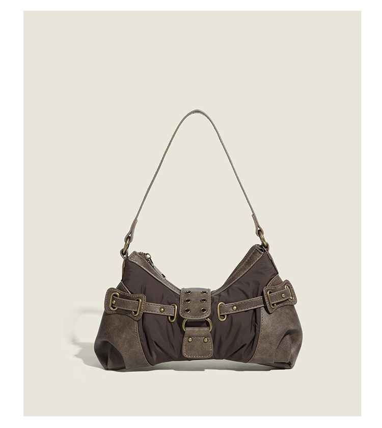 Retro New One-shoulder Portable Rivet Baguette Bag Image 5