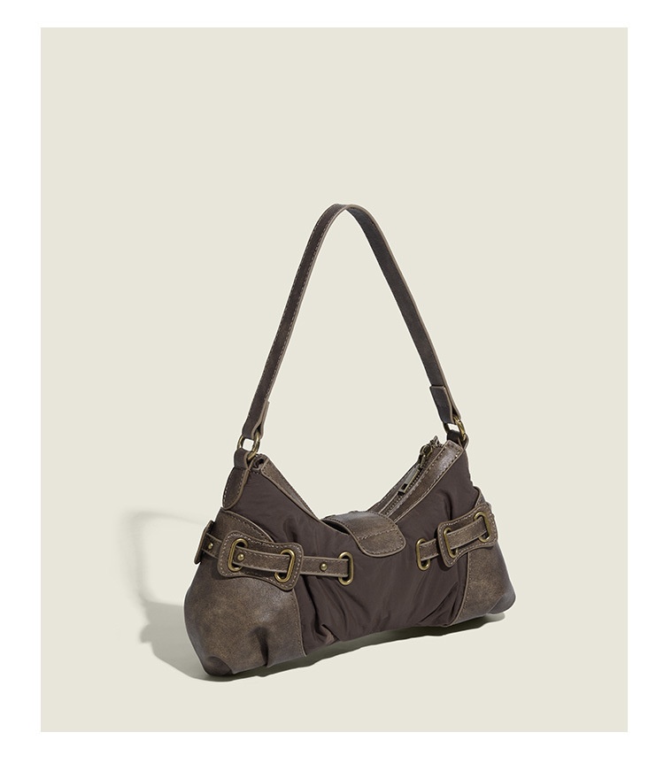 Retro New One-shoulder Portable Rivet Baguette Bag Image 7