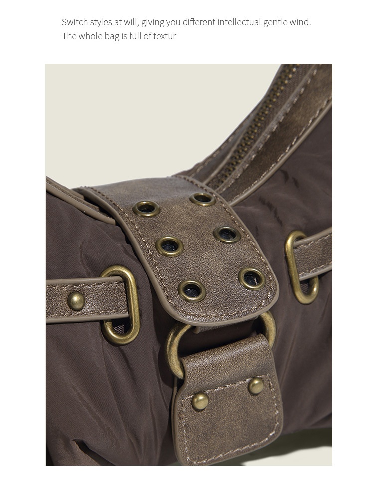 Retro New One-shoulder Portable Rivet Baguette Bag Image 8