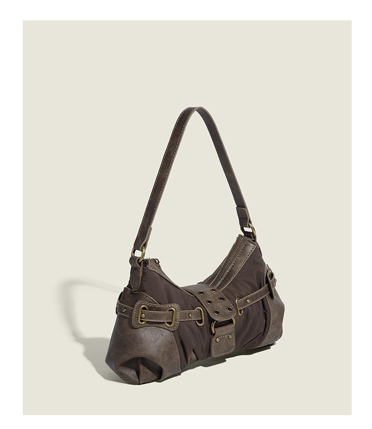 Retro New One-shoulder Portable Rivet Baguette Bag Image 13