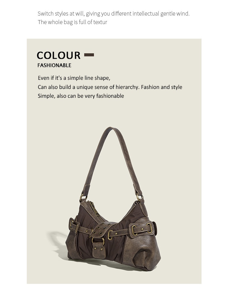 Retro New One-shoulder Portable Rivet Baguette Bag Image 14