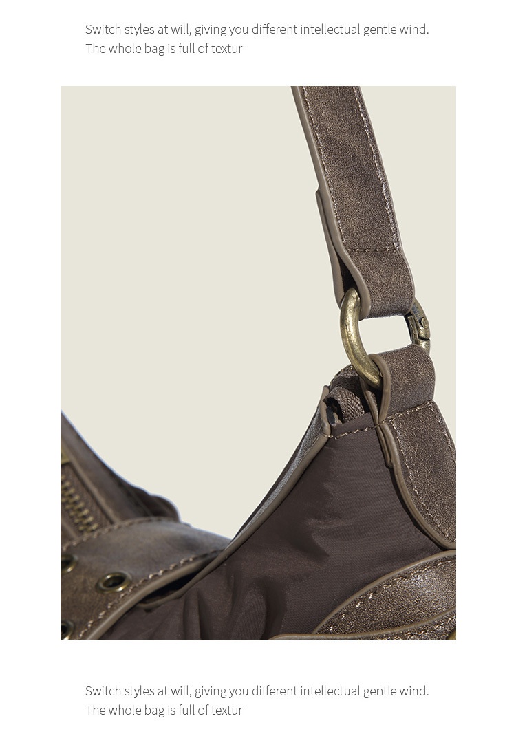 Retro New One-shoulder Portable Rivet Baguette Bag Image 15