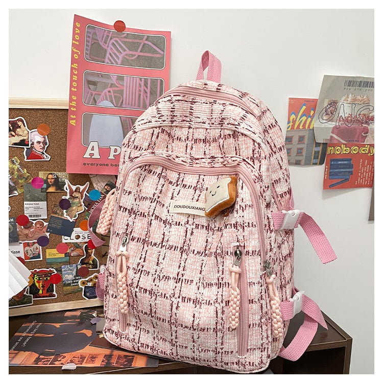 Casual Bag Special-interest Design Student Schoolbag Corduroy Plaid Large Capacity Travel Backpack