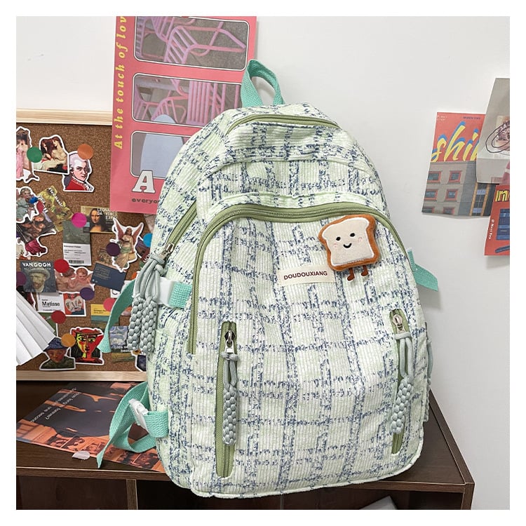 Casual Bag Special-interest Design Student Schoolbag Corduroy Plaid Large Capacity Travel Backpack