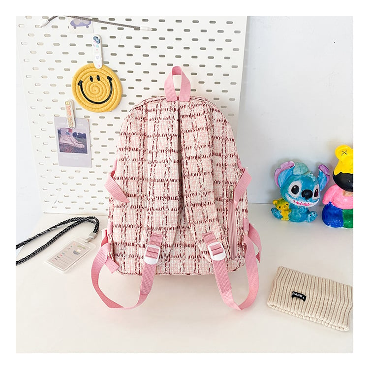 Casual Bag Special-interest Design Student Schoolbag Corduroy Plaid Large Capacity Travel Backpack