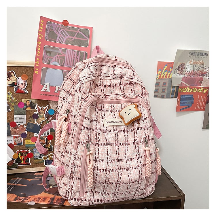 Casual Bag Special-interest Design Student Schoolbag Corduroy Plaid Large Capacity Travel Backpack