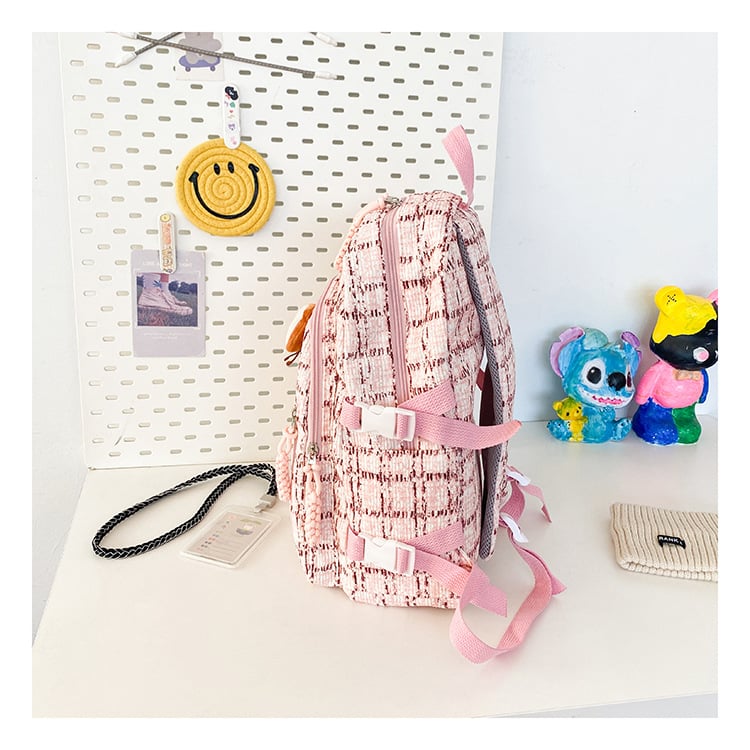 Casual Bag Special-interest Design Student Schoolbag Corduroy Plaid Large Capacity Travel Backpack