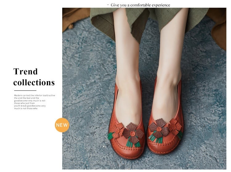 Ethnic Style Retro Handmade Cowhide Flower Soft Bottom Women's Shoes