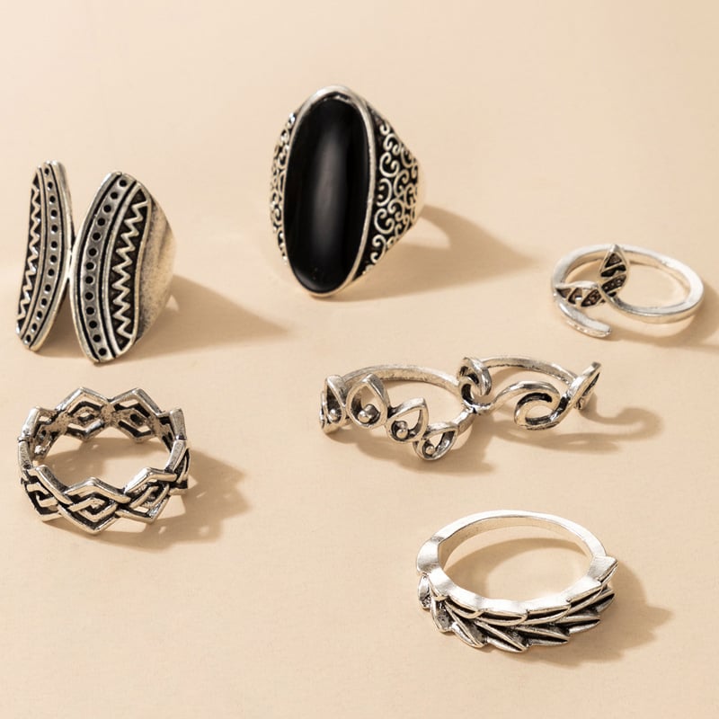 Black Oil Dripping Ring Set - Image 5