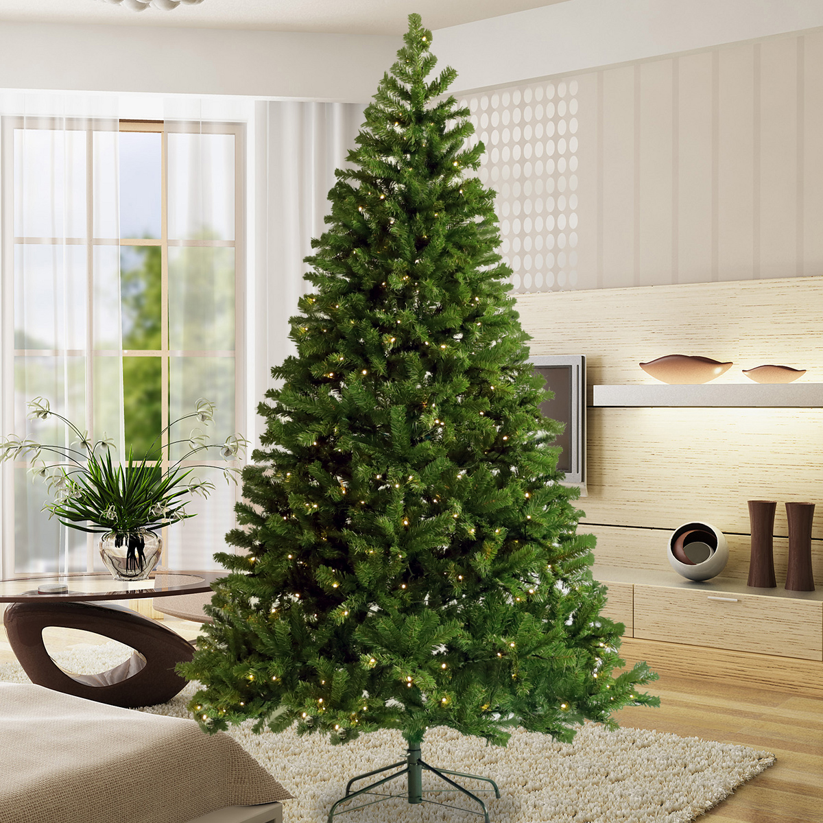 Pre-lit Christmas Tree 6ft Artificial Hinged Xmas Tree With Foldable Stand