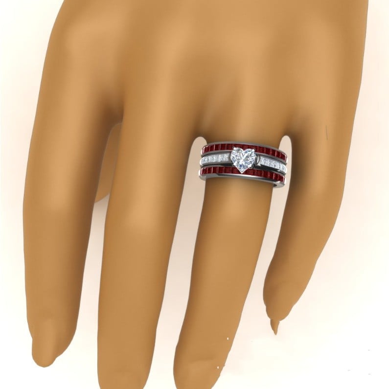 Ruby Heart-shaped Three-layer Ring Image 3