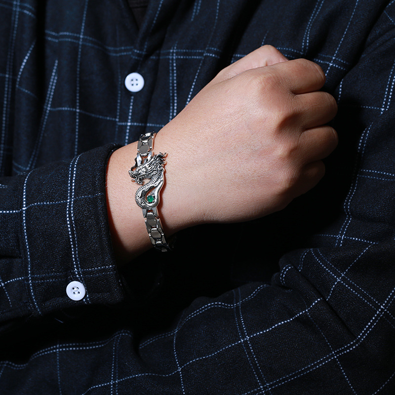 Creative With Green Gem Dragon Totem Men's Bracelet Image 4