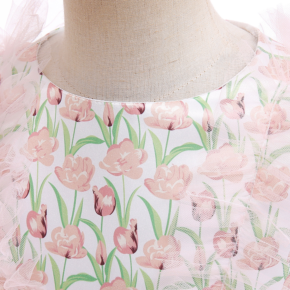 Girls' Fashion Simple Mesh Printed Dress Image 3