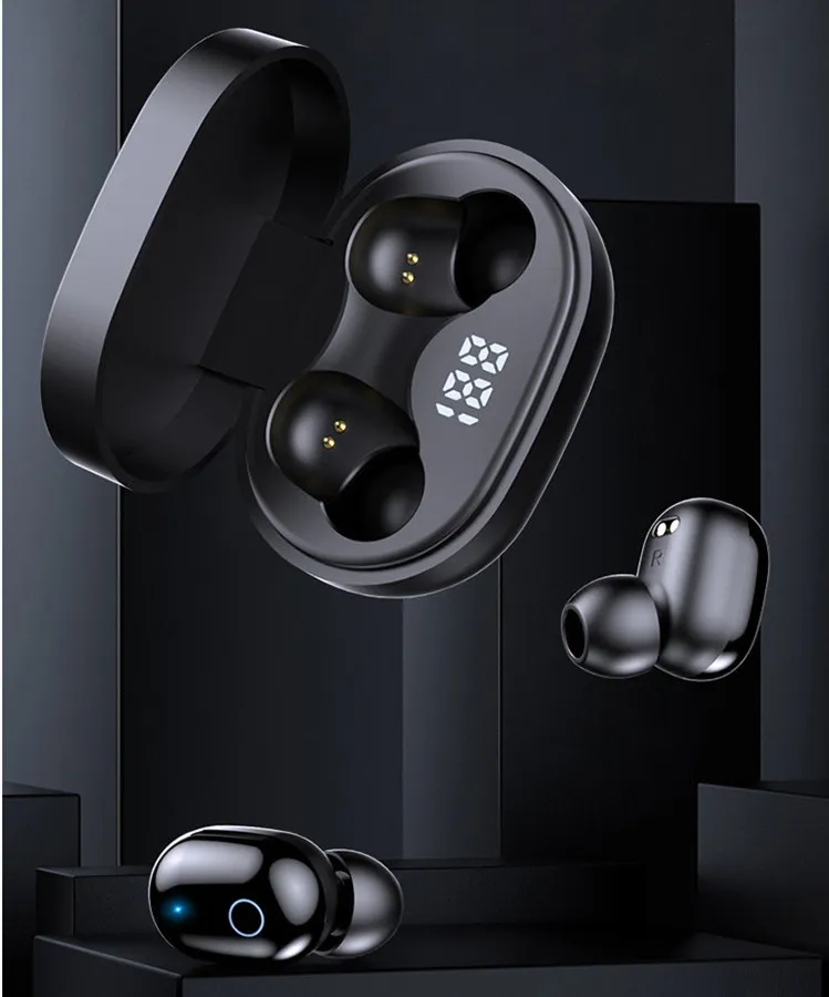 Wireless Bluetooth 5.4 earbuds with ENC and touch controls beside charging case