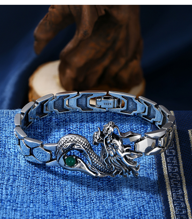 Creative With Green Gem Dragon Totem Men's Bracelet Image 6