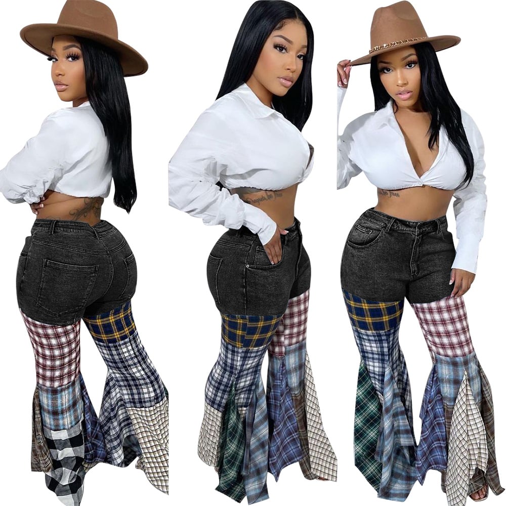 Chic Ruffled Denim Trousers