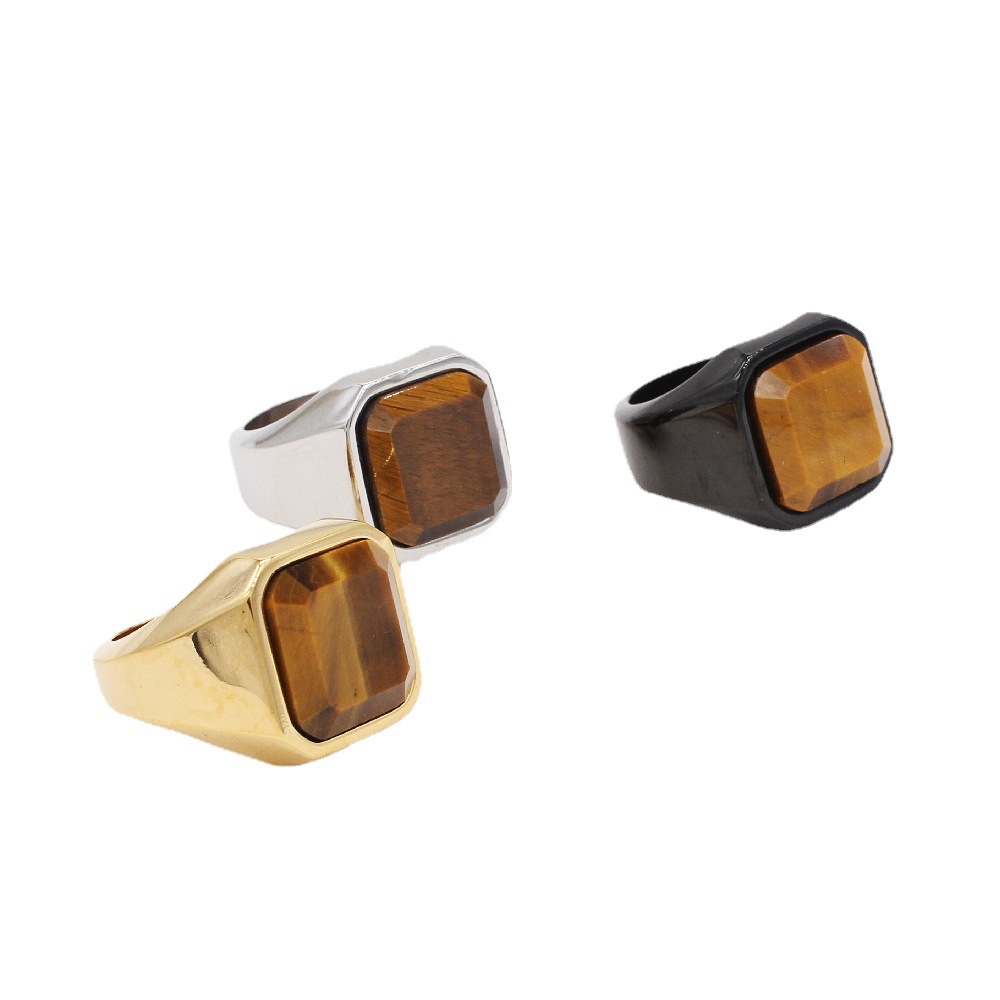 Men's Fashion Simple Square Gem Tiger Eye Ring 1