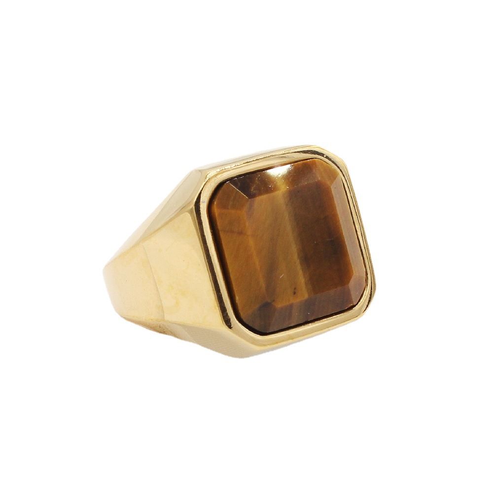 Men's Fashion Simple Square Gem Tiger Eye Ring 4