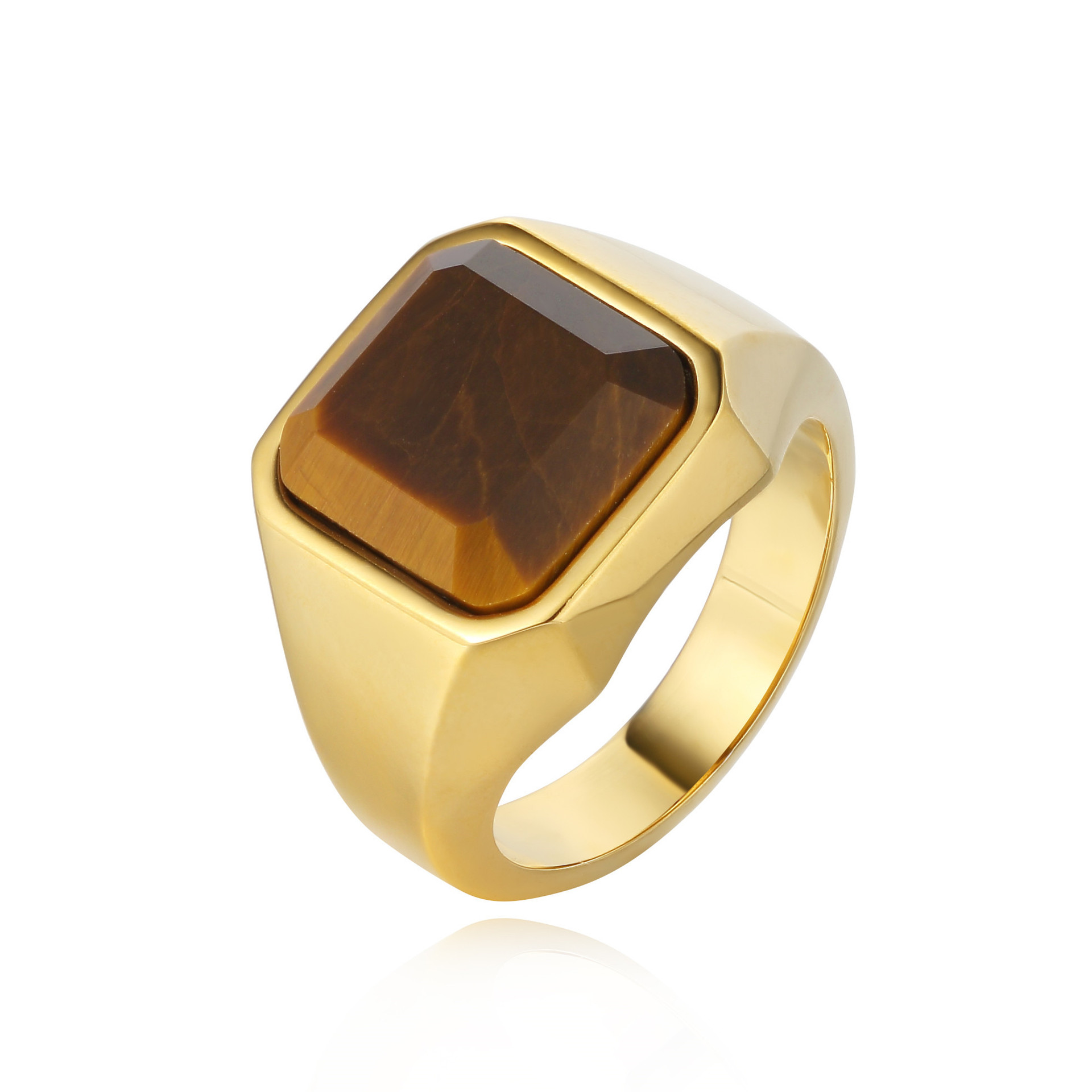 Men's Fashion Simple Square Gem Tiger Eye Ring 6